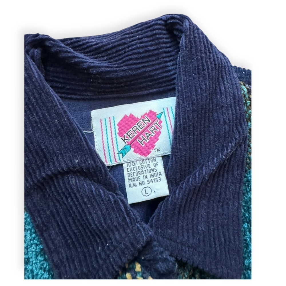 Vintage 90’s KEREN Hart Corduroy Collar Plaid Tapestry Vest - Picture 2 of 5